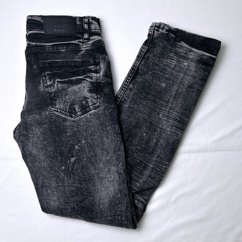 Evolution In Design Kids Distressed Acid Wash Slim Straight Jeans Size 16 Black